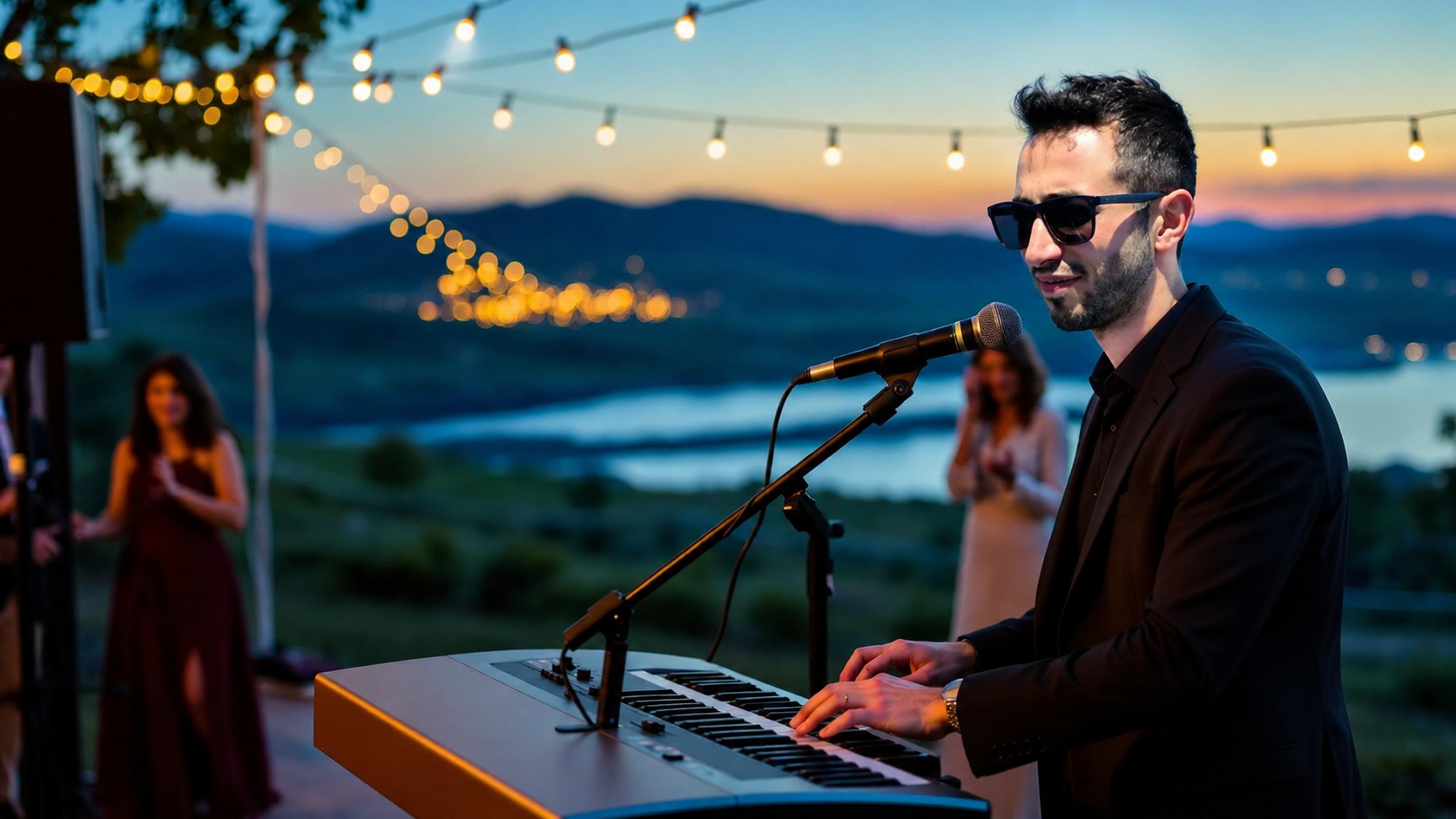Atilla Can Coşar düğünde canlı müzik performansı sergilerken